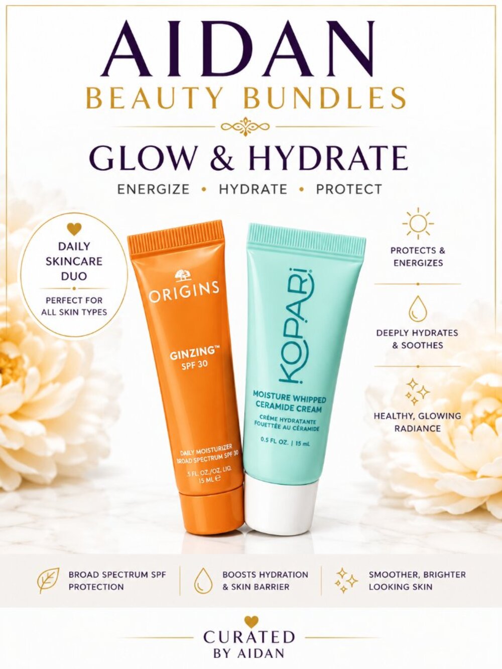 Kopari Ceramide Cream + Origins GinZing SPF 30 Mini Skincare Duo NIB